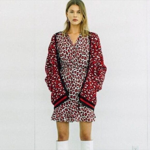 Robert Rodriguez Lena Red Leopard Print Faux Wrap Dress - Picture 1 of 9